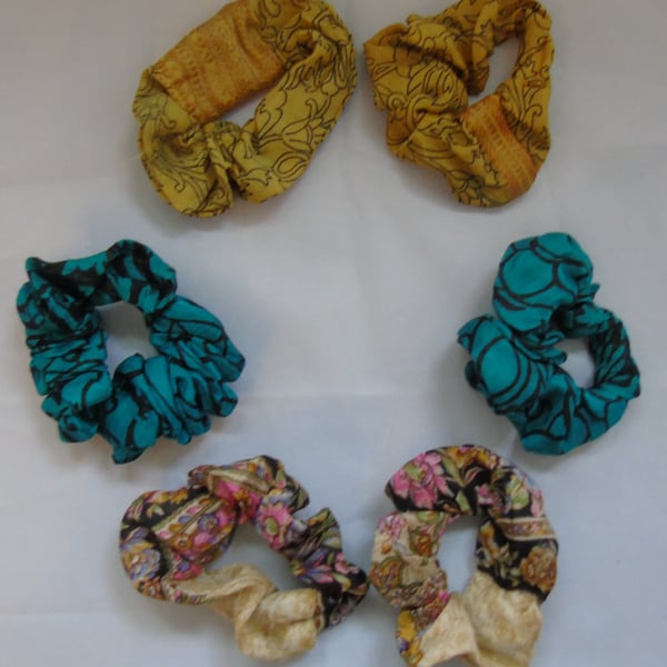 Six Colourful Hair Scrunchies  