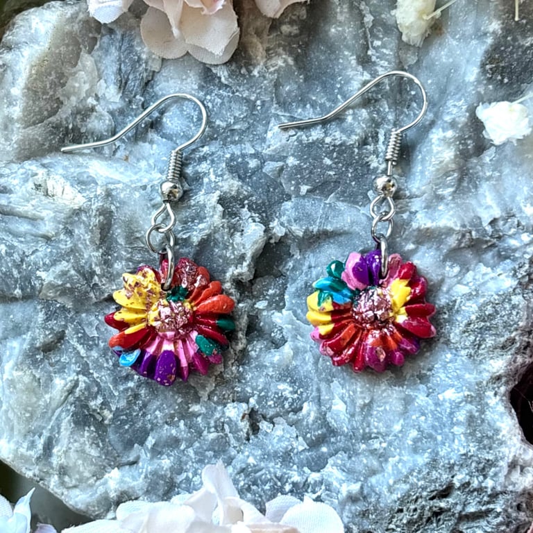 Rainbow Bloom Daisy Earrings 
