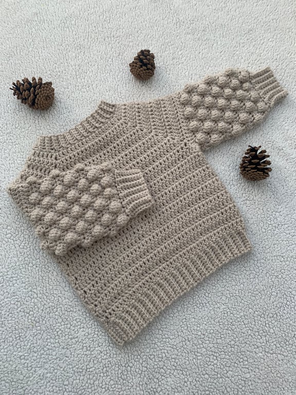 Bobble Sleeve Jumper - Handmade Crochet Baby & Children's Jumper