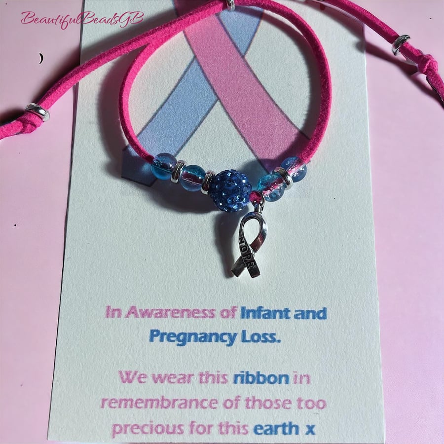 awareness and support of infant and pregnancy loss suede effect corded bracelet