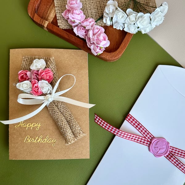 Country rose bouquet birthday card mum keepsake cottage floral style greetings