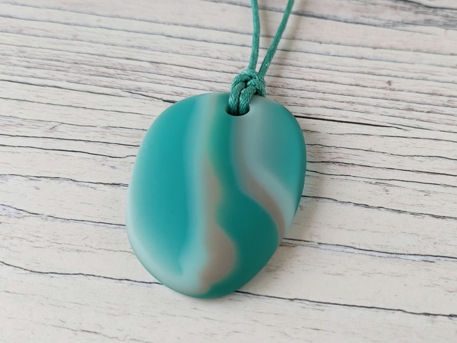 Large fused glass adjustable pendant necklace