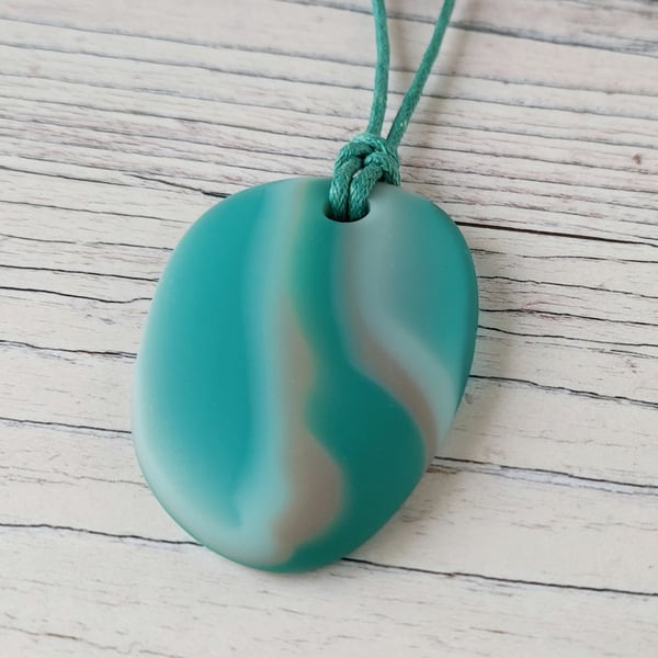 Large fused glass adjustable pendant necklace