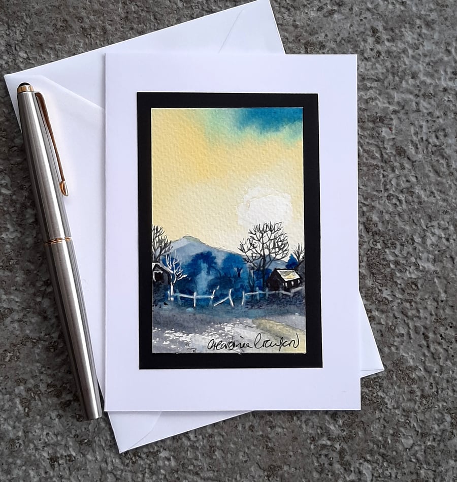 Blank Handpainted Card of a Pale Winter's Evening