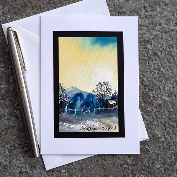 Blank Handpainted Card of a Pale Winter's Evening