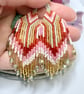 Handmade beaded boho fringe earrings in cerise, pink, pale pink and gold - Image 5