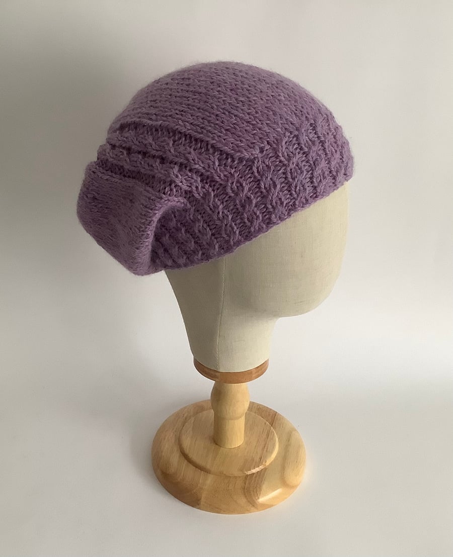 SLOUCH BEANIE hat .'Violette' . Luxurious Alpaca , Merino  blend .Purple . 