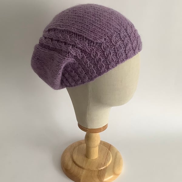SLOUCH BEANIE hat .'Violette' . Luxurious Alpaca , Merino  blend .Purple . 