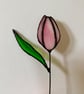 Individual opalescent pink stained glass tulip stem