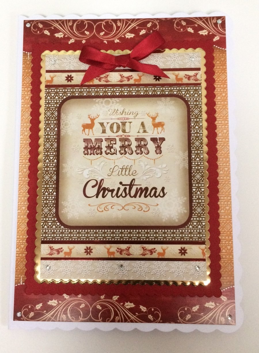 Christmas Card Wishing You A Merry Little Christmas Vintage Stags 3D Luxury