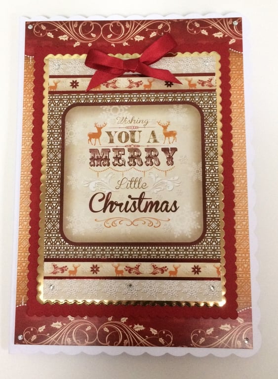 Christmas Card Wishing You A Merry Little Christmas Vintage Stags 3D Luxury