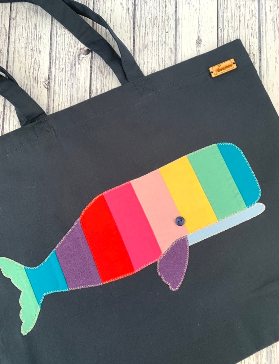 Rainbow Whale Tote Bag