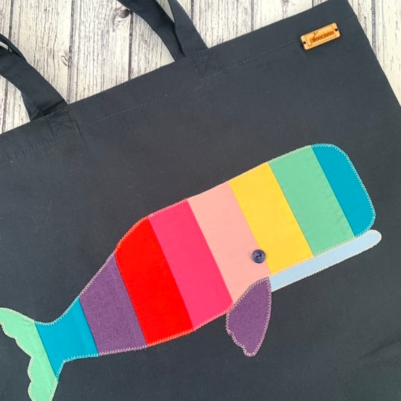Rainbow Whale Tote Bag