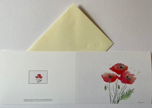 Two Poppy printed greeting cards