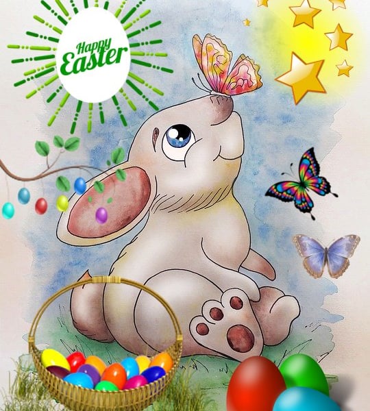 Happy Easter Cute Bunny Card A5