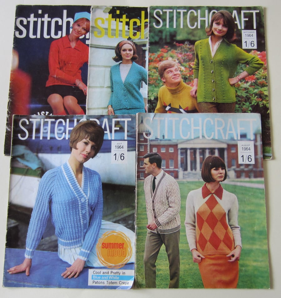 Lot of 5 1964 and 1965 Stitchcraft Knitting Sewing Magazines.100% to Ukraine.