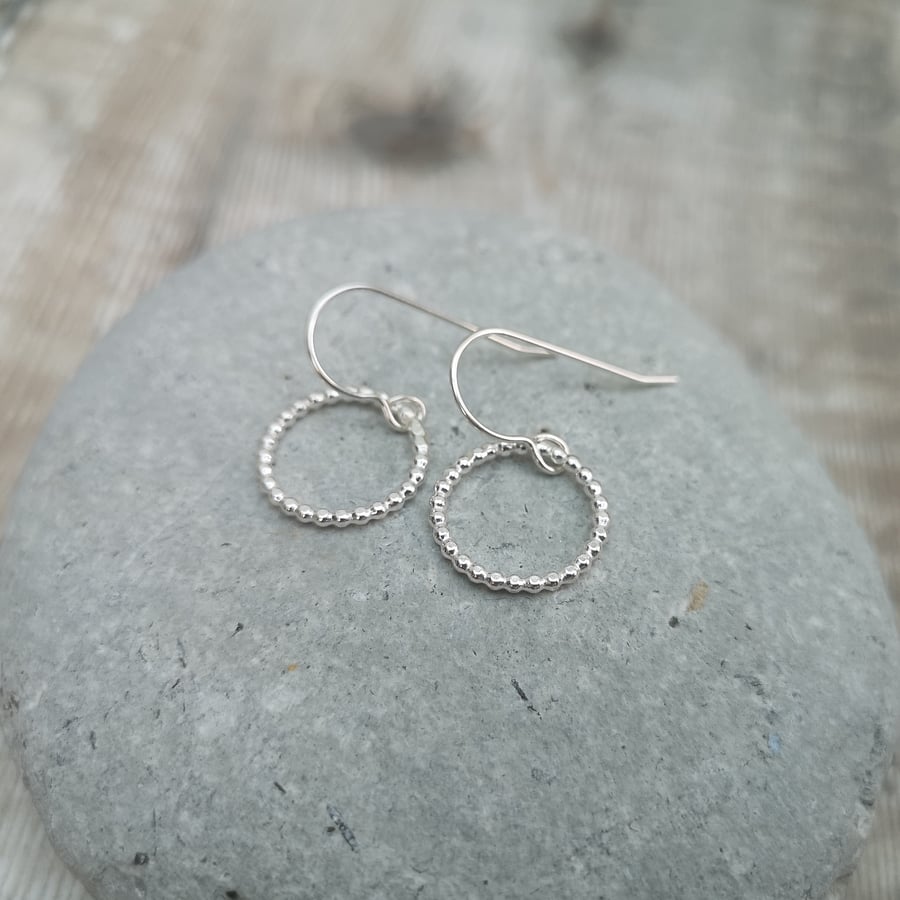 Sterling Silver Beaded Hoop Circle Earrings
