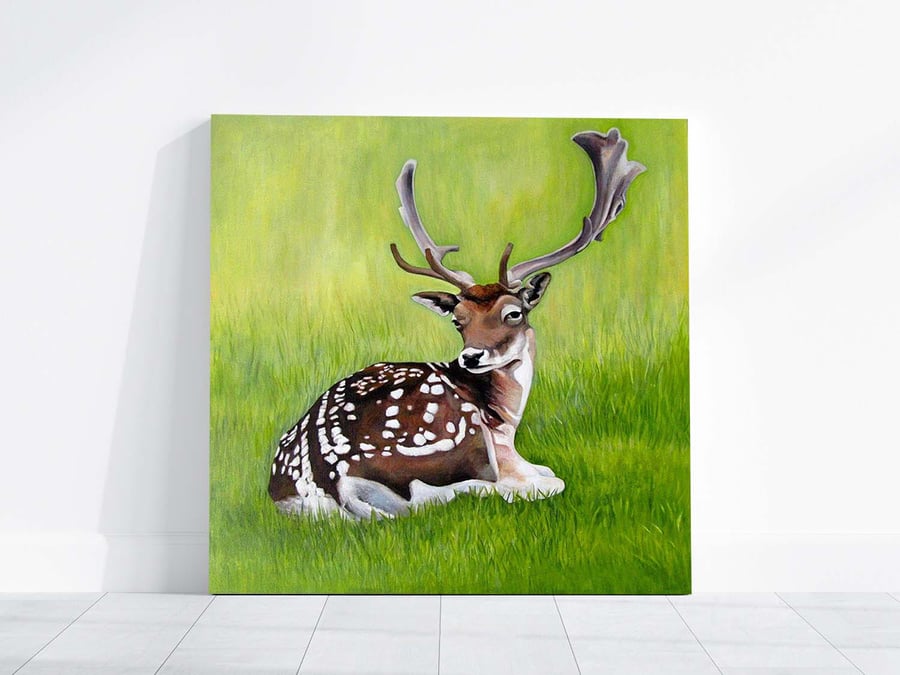 Original Fallow Deer Wildlife Contemporary Art Acrylic Painting on Box Canvas