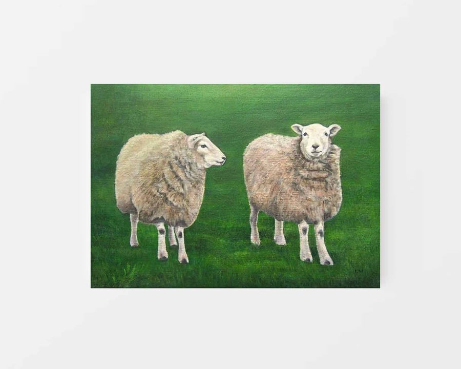 Original Sheep in a Field on Canvas Panel Art Oil Painting