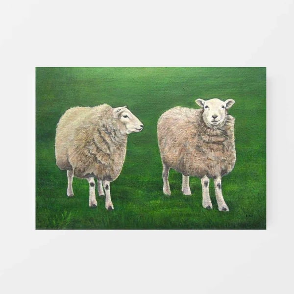 Original Sheep in a Field on Canvas Panel Art Oil Painting