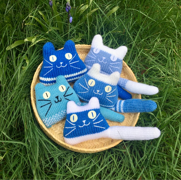 Blue knitted kitten decor - gift for  cat lady - baby boy gift