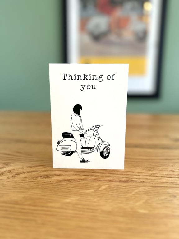 Thinking of You Card - Mod Girl on a Vespa Scooter
