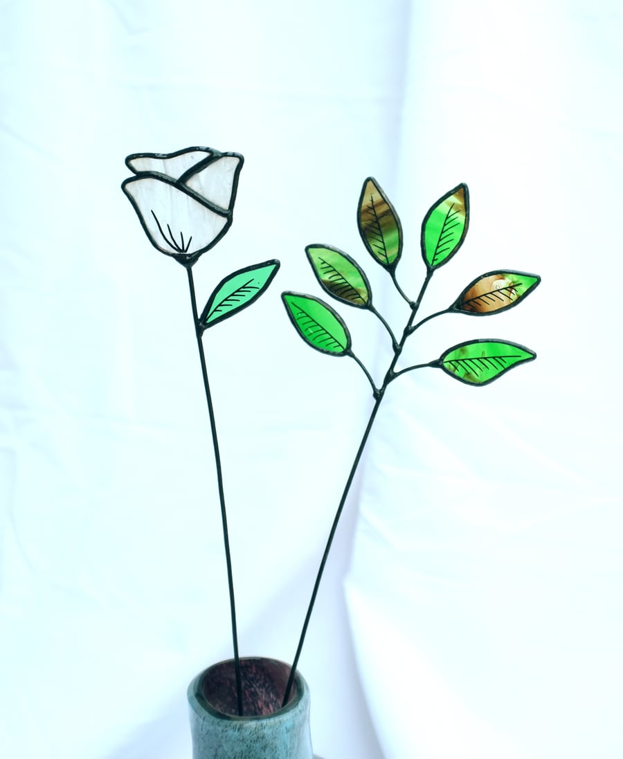 Eternal Glass Rose Stained Glass Flower Suncatcher - Handmade Forever Flower