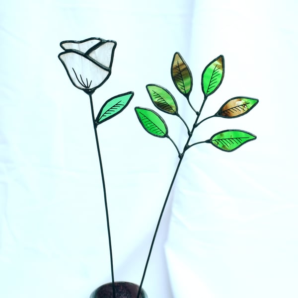 Eternal Glass Rose Stained Glass Flower Suncatcher - Handmade Forever Flower