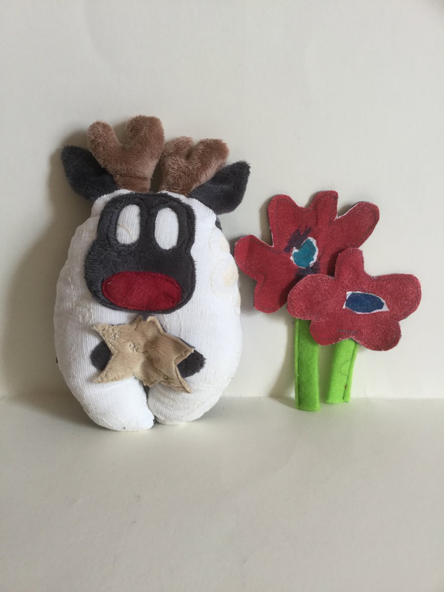 Handmade Soft Toy Reindeer with Red Nose and Wish Gold Star, Gift, Nursery