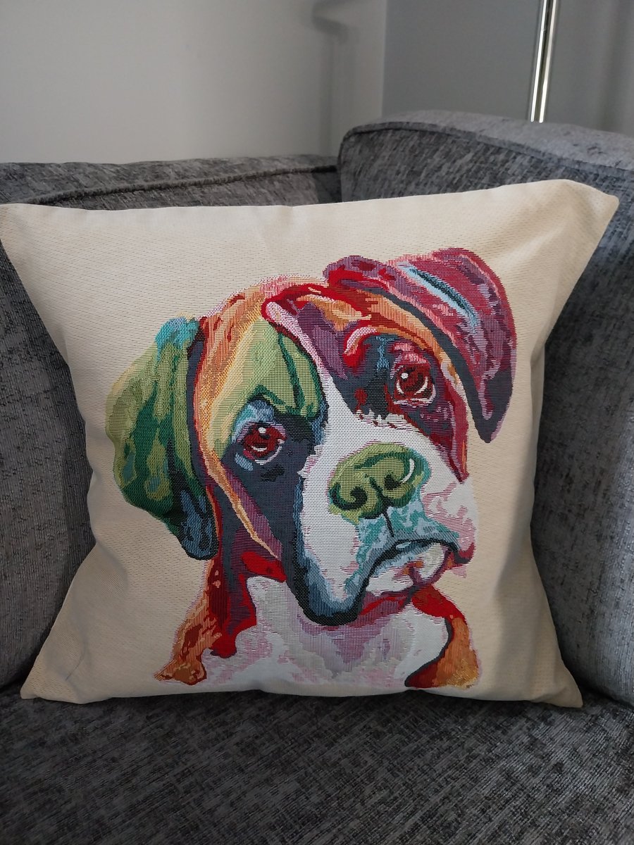 Handmade Print Cushion Cover Animal Dog Multicoloured Boxer