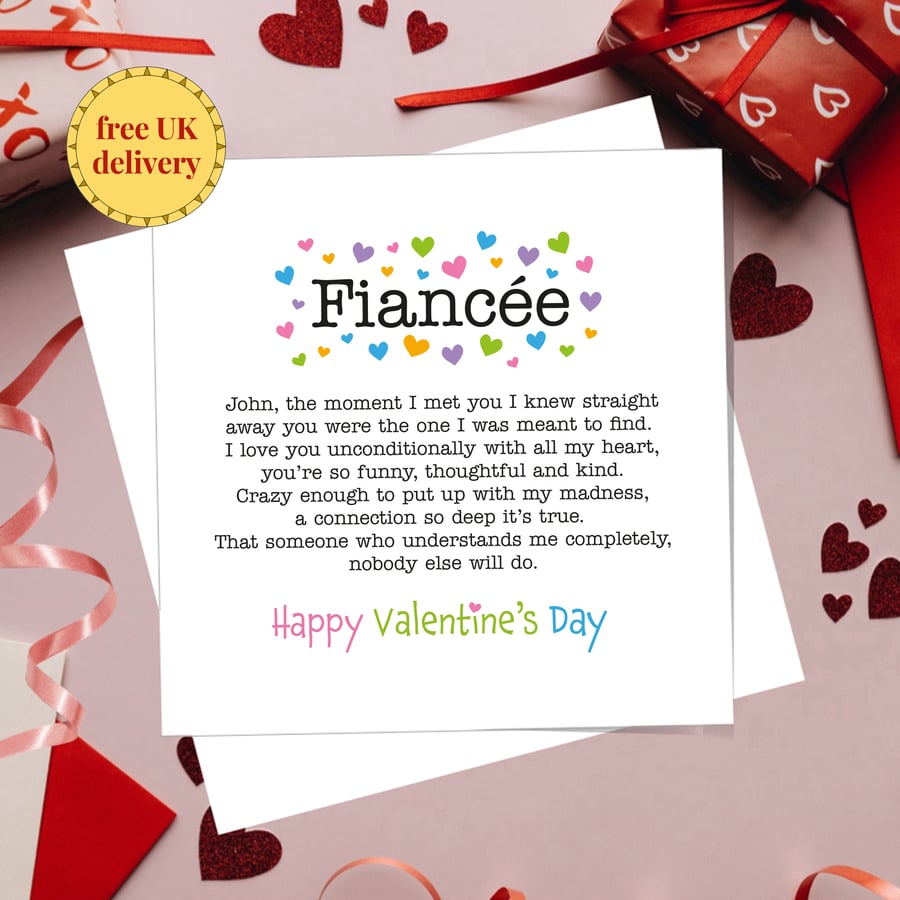 Fiancée Valentines Personalised Card - Free delivery