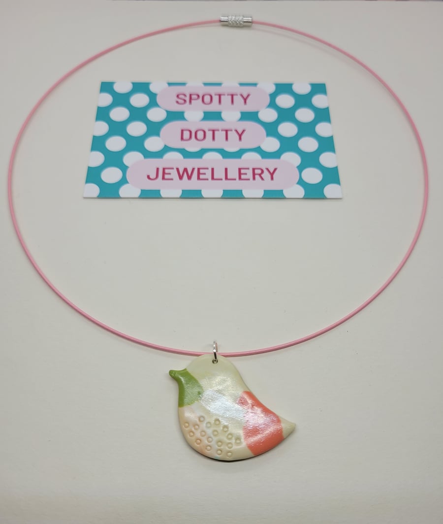 Pastel Shimmer Polymer Clay Bird Pendant Chocker