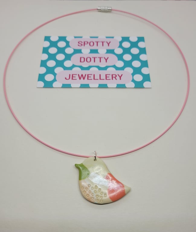 Pastel Shimmer Polymer Clay Bird Pendant Chocker
