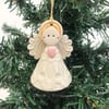 Teeny little ceramic angel Christmas angel pink heart