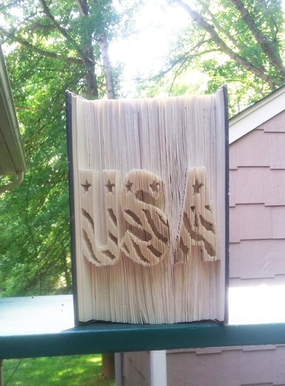 U.S.A. in stars and stripes font CUT & FOLD Book Folding Pattern - EMAILED PDF