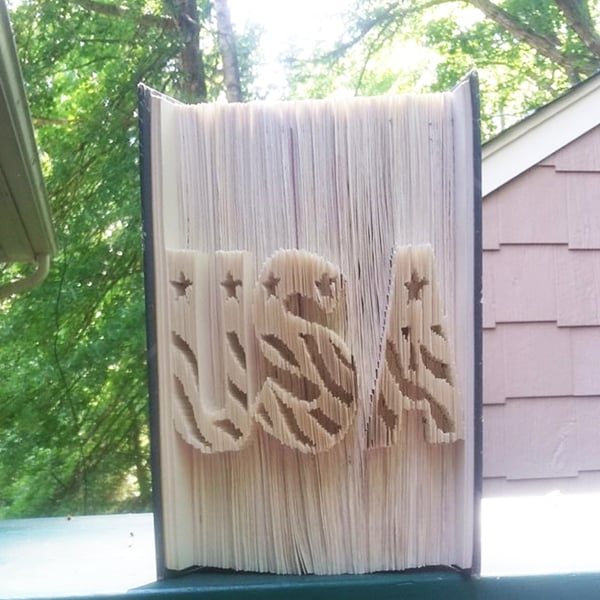 U.S.A. in stars and stripes font CUT & FOLD Book Folding Pattern - EMAILED PDF