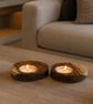 Reclaimed Acacia Wooden Tealight Candle Holders – Handmade Set of Two