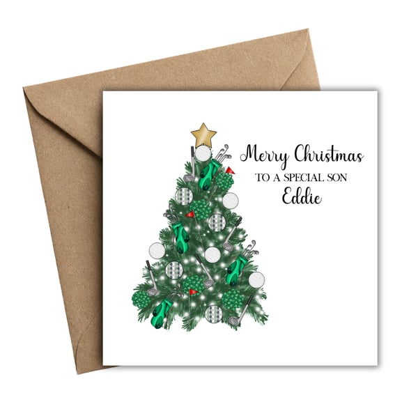 Golf Christmas Tree Merry Christmas Card