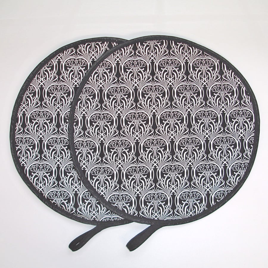 Aga Hob Lid Mats Chef Pads Covers Pair With Loops Surface Saver Black Art Deco