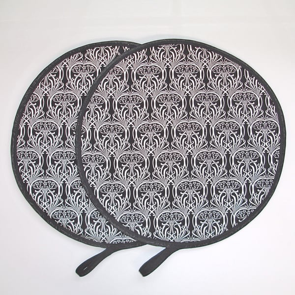 Aga Hob Lid Mats Chef Pads Covers Pair With Loops Surface Saver Black Art Deco