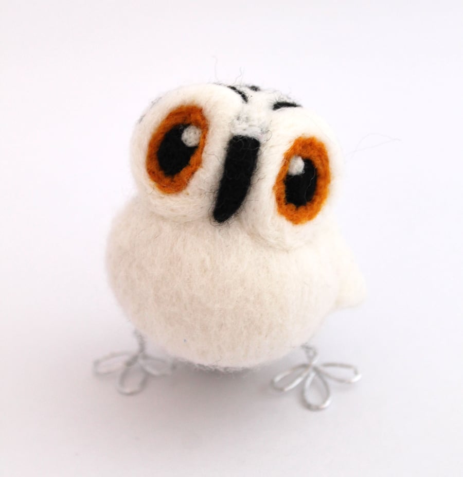 Needle Felted Mini Snowy Owl in Natural White