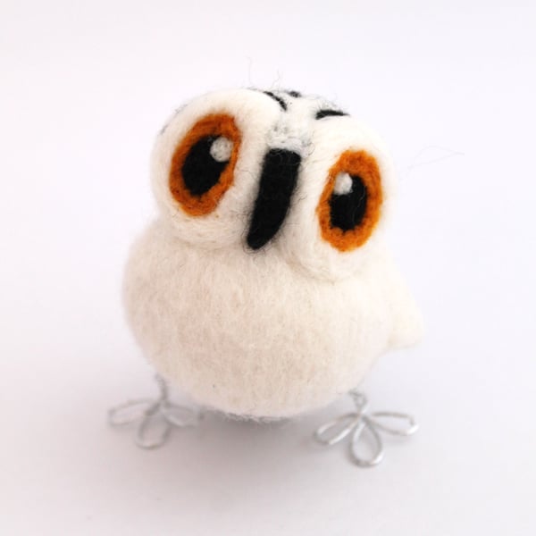 Needle Felted Mini Snowy Owl in Natural White