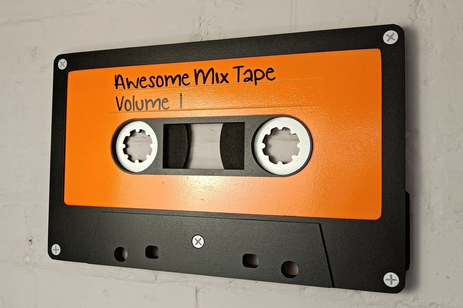 Large orange retro cassette tape 3D wall art