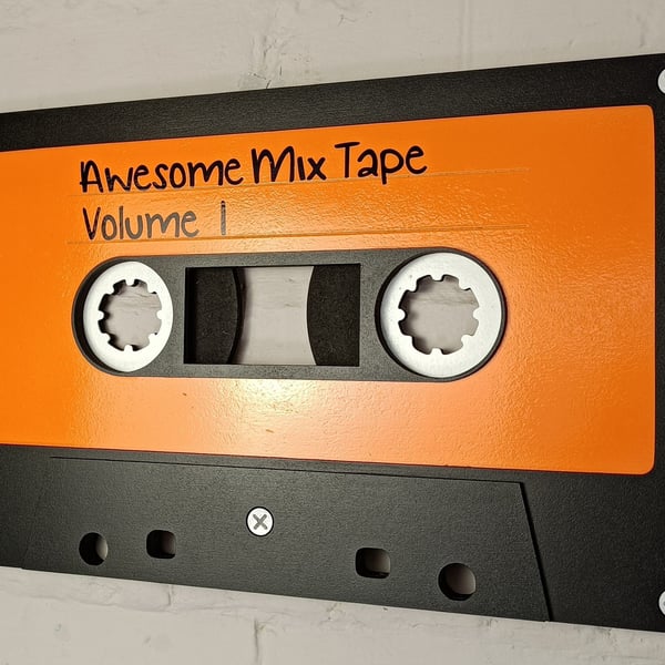 Large orange retro cassette tape 3D wall art