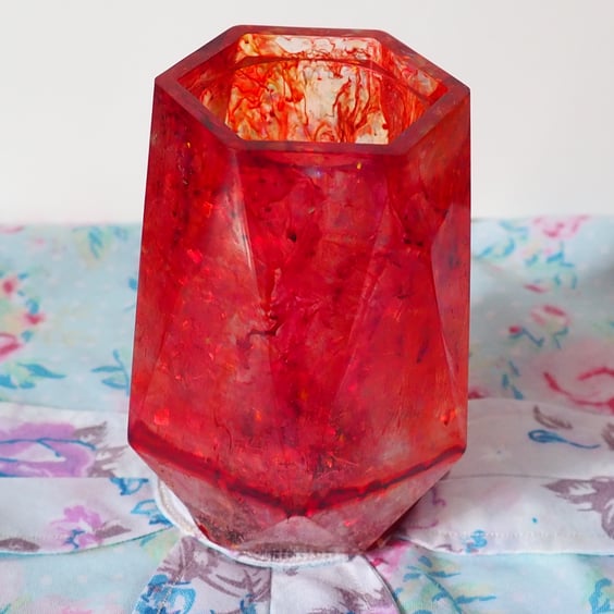 Hexagonal Resin Pot in Red, Orange and Yellow