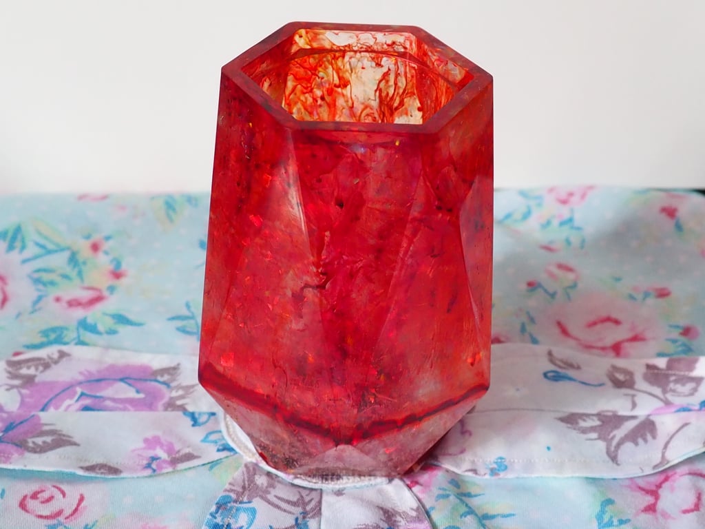 Hexagonal Resin Pot in Red, Orange and Yellow