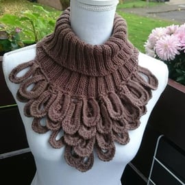 Brown cozy crochet neck ornament wrap pastel color shawl,collarwoma