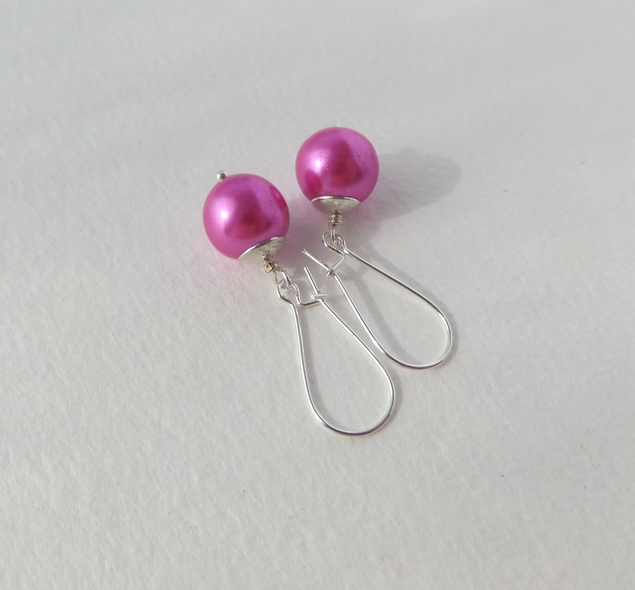 Pink Pearl Earrings Silver