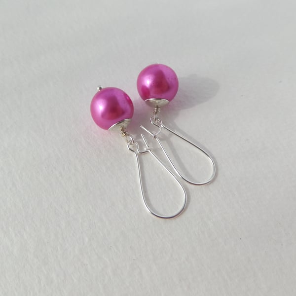 Pink Pearl Earrings Silver