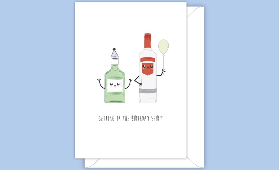 Funny Birthday Card, Happy Gin Bottle & Vodka Bottle